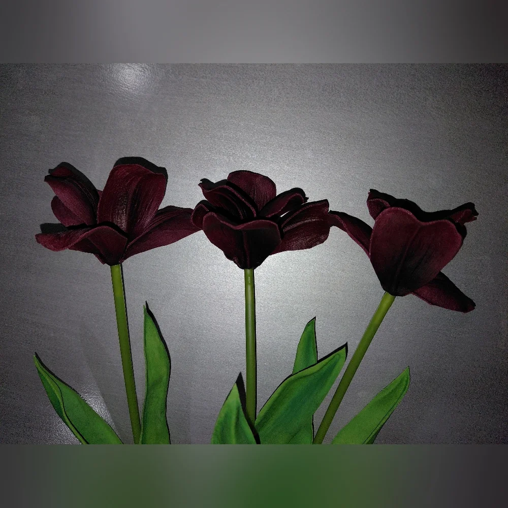 Bundle Of 3 Real Touch Brownie Tulip Stems – Burgundy-18.9